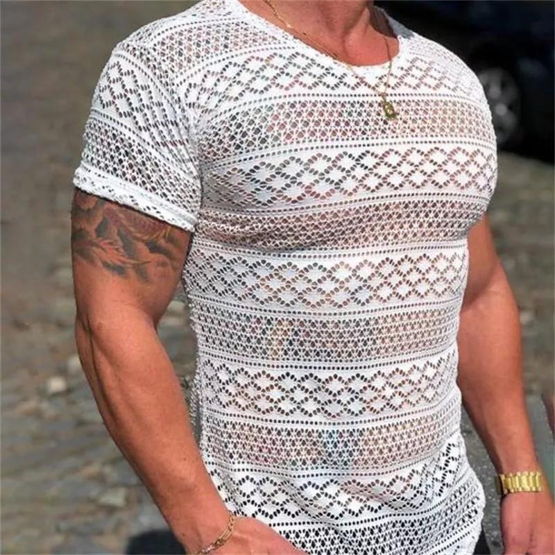 T Shirt Men Hollow Out Short Sleeve Shirts Summer Mens Clothing