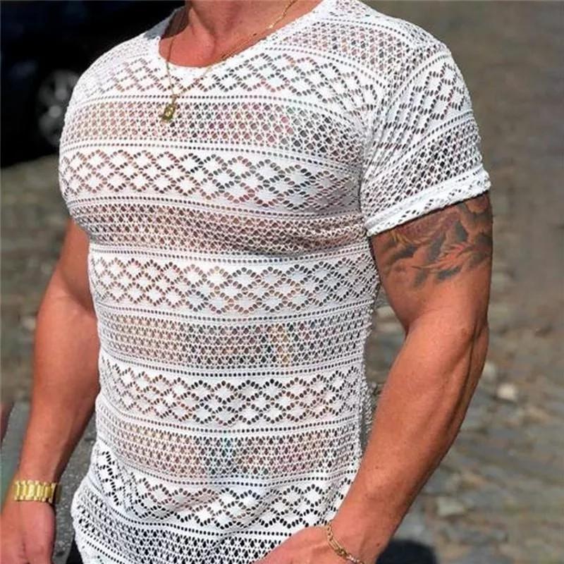 T Shirt Men Hollow Out Short Sleeve Shirts Summer Mens Clothing