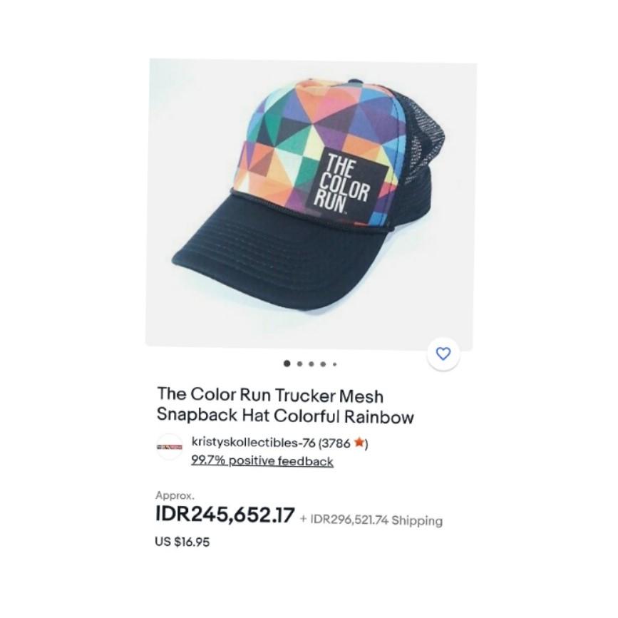 COLOR RUN Rainbow Trucker Hat, Fesyen 