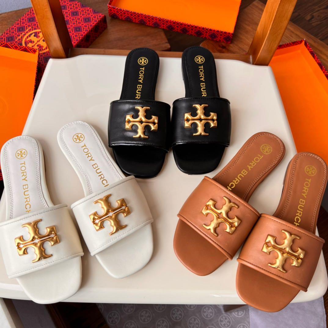 Tory Burch Eleanor Slides, Women's Fashion, Footwear, Flipflops and Slides  on Carousell