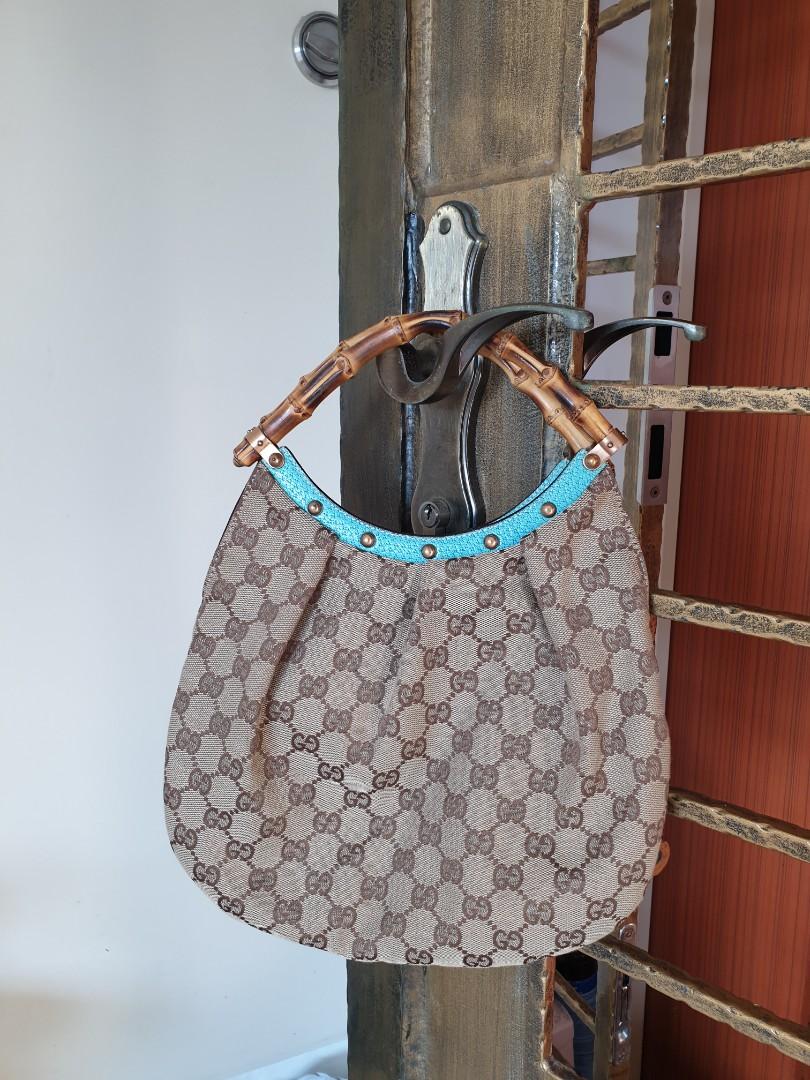 Vintage RARE Gucci GG Monogram Bamboo Handle Small Hobo Bag