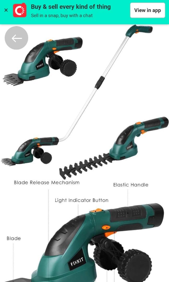W005 FIXKIT 7.2V 2 in 1 Cordless Grass and Hedge Trimmer 2 Interchangeable Blades Battery Powered Lightweight Electric Trimmer Telescopic Handle
