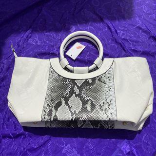 White Snake Pattern Faux Leather Tote Bag.