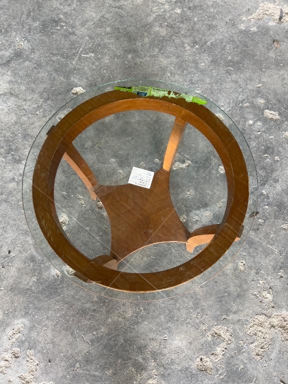 Wooden Round Glass Top Coffee Table / Meja Kopi Atas Kaca Bulat Kayu ...