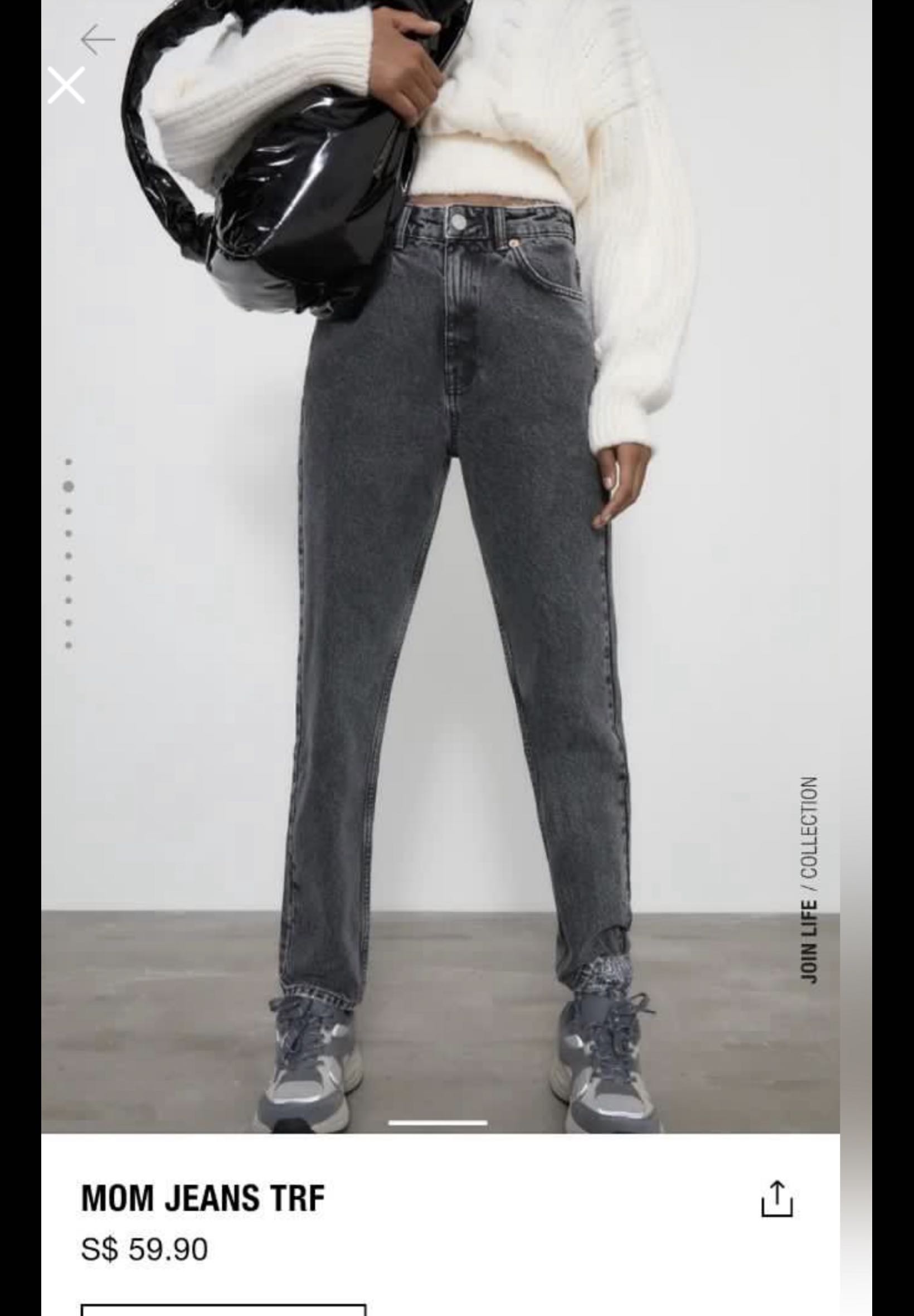 ZARA black mom jeans trf faded gray high waisted rise zip fly