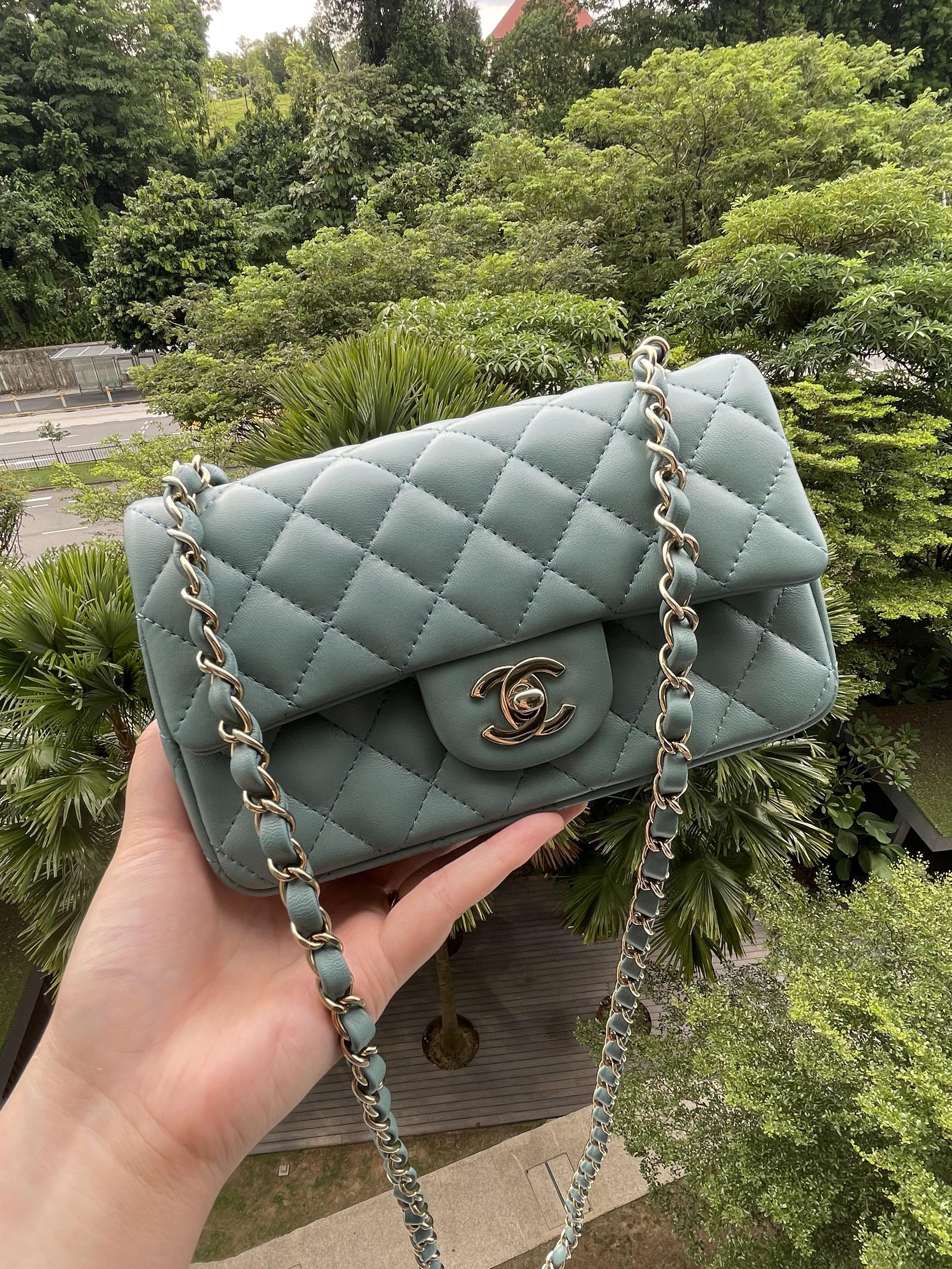 22C Chanel Mini Rectangle Sea Green, Luxury, Bags & Wallets on Carousell