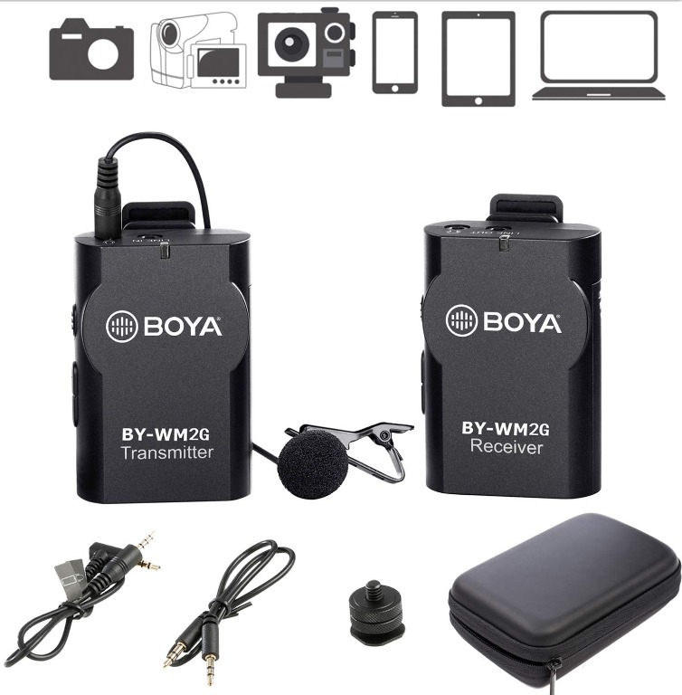 Omnidirectional Microphone System Audio Recording with Easy Clip On Camcorder BOYA Upgrade 2.4GHz Wireless Lavalier Lapel Mic iPhone Huawei Smartphone 3.5mm Plug for Canon Nikon Sony DSLR Camera