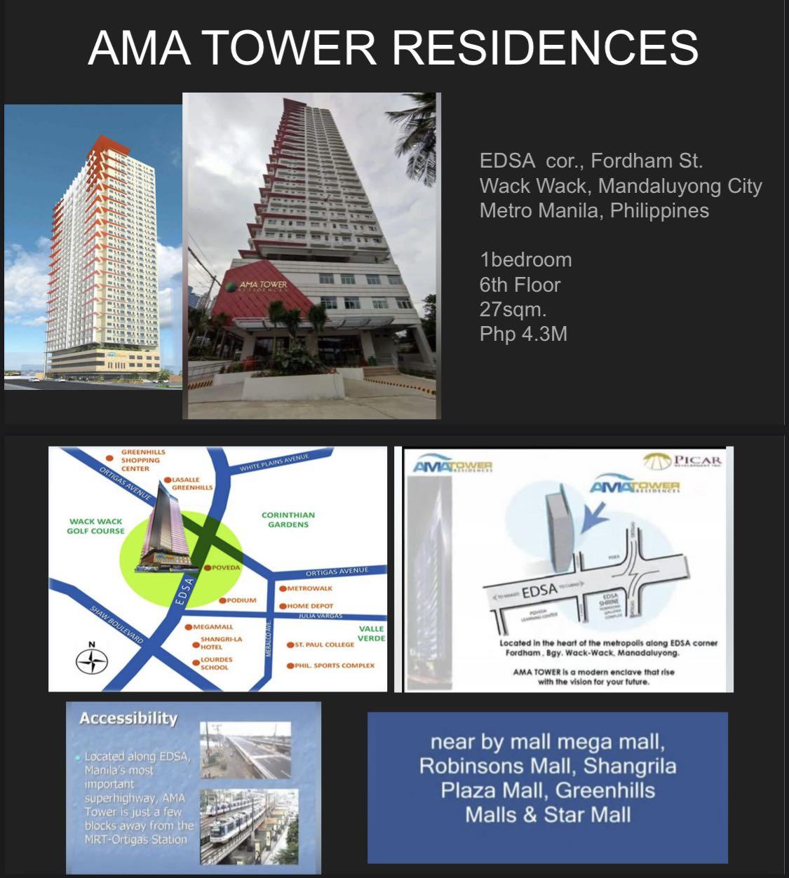 Ama tower condominium 1bedroom along edsa (Category: Apartments & Condos) located in Taguig. Submitted by luxevier (Listing ID 265269792, Image 2). Description: EDSA ,Infront of robinson ortigas and megamall,walking distance to mrt station and POEA Market Value PHP 6M For rent available/ Rent to own available .