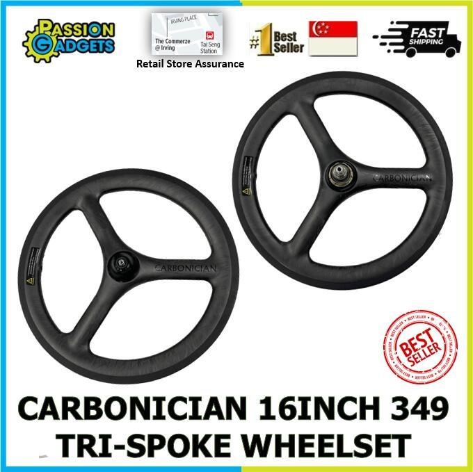 Carbonician 16inch TriSpoke Carbon WheelSet 349 Tri Spoke Wheel Set For Brompton 3sixty Pikes Trifold