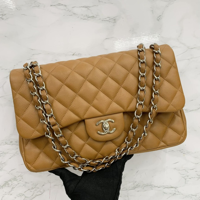CHANEL CAVIAR SKIN MUSTARD MATELASSE JUMBO W FLAP NO.14 SHOULDER