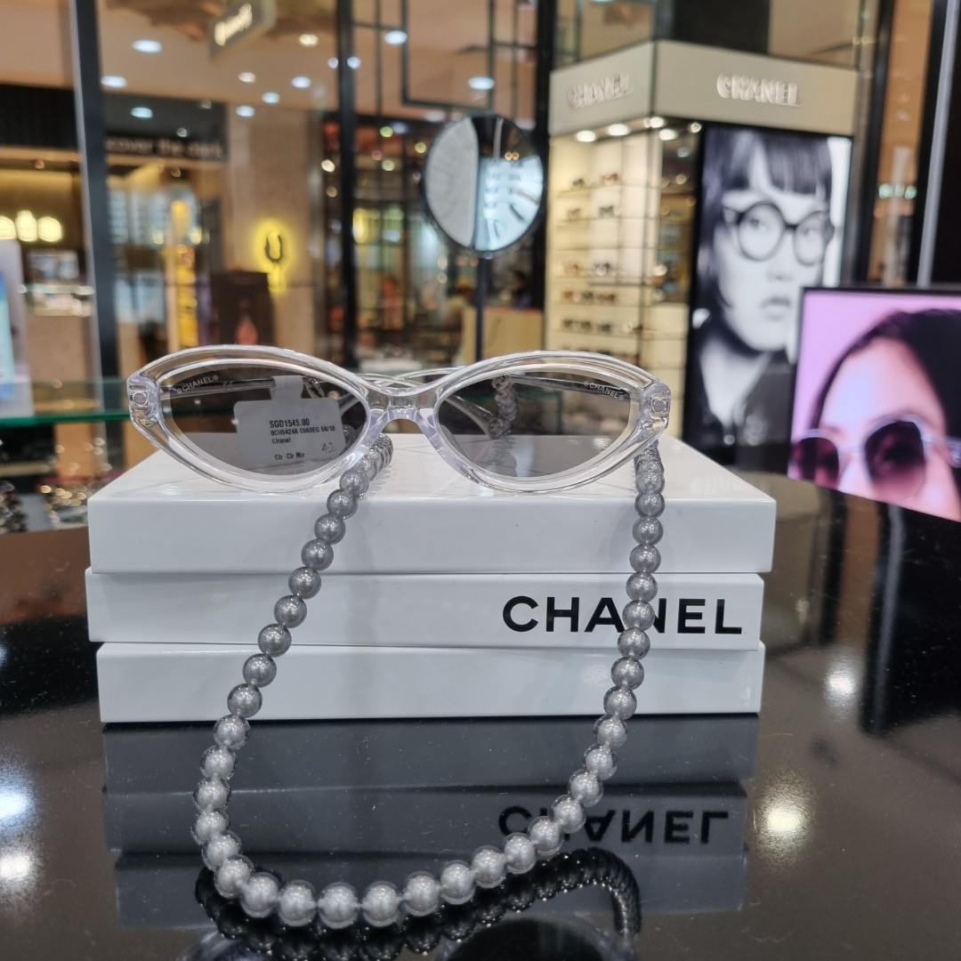 CHANEL Oval Removable Pearl Chain Sunglasses 5424 Silver 892930   FASHIONPHILE