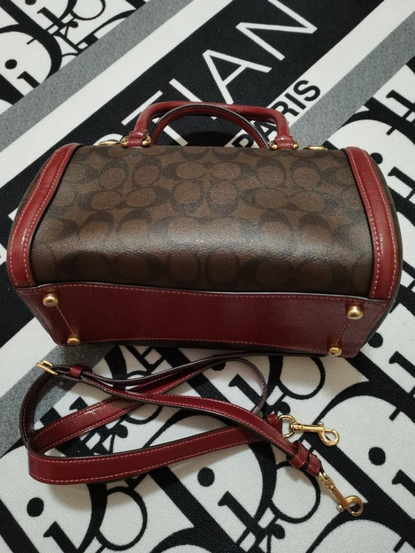 Coach Zoe Barrel Satchel in Signature Canvas Brown/Wine, Luxury, Bags