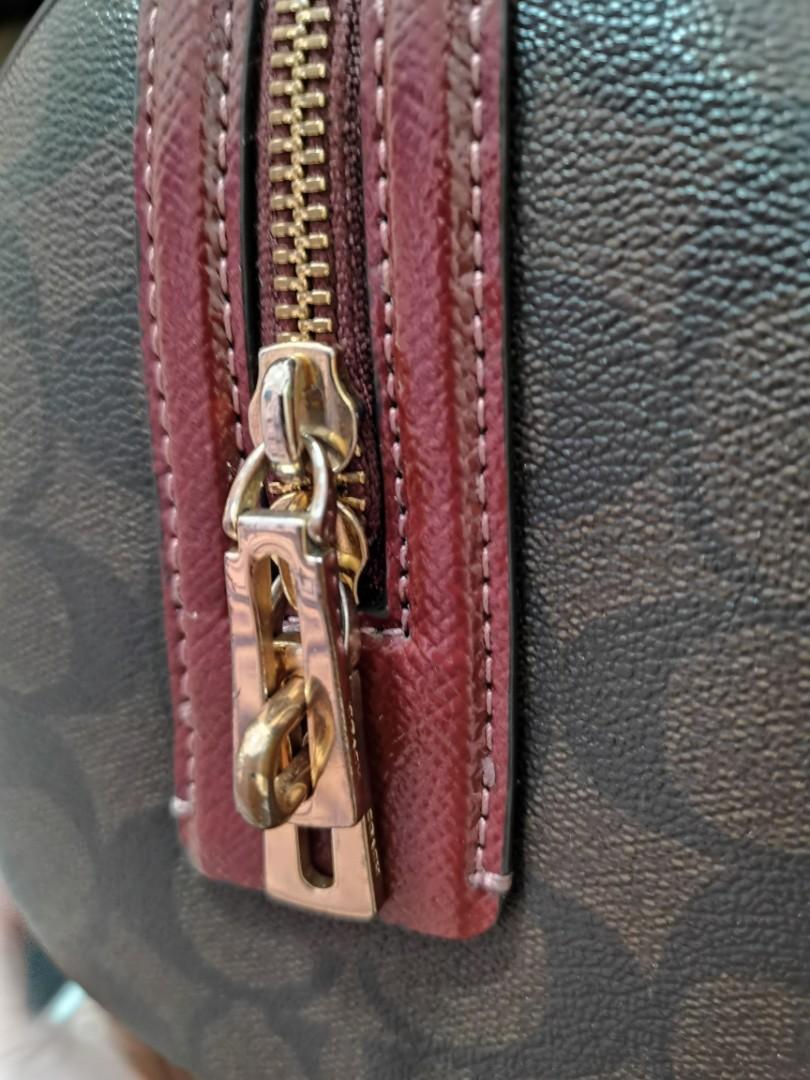 Coach Zoe Barrel Satchel in Signature Canvas Brown/Wine, Luxury, Bags