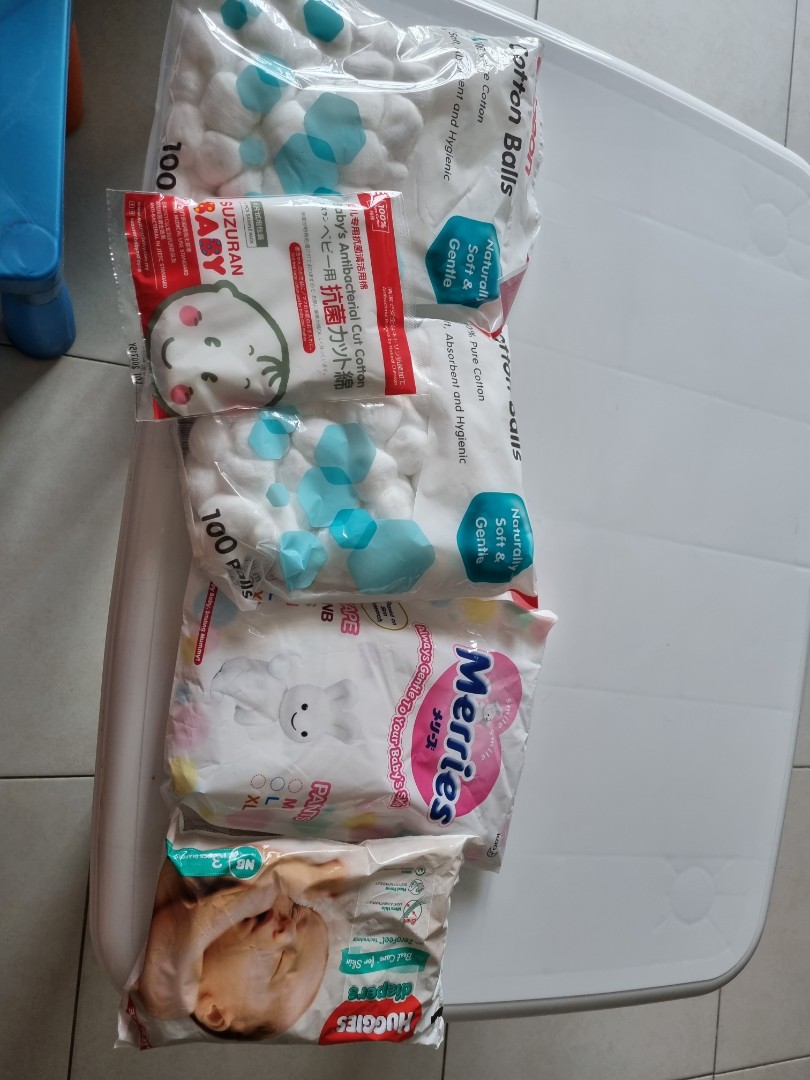 Cotton balls 2 packs, NB diapers and Suzaran baby cut cotton, Babies
