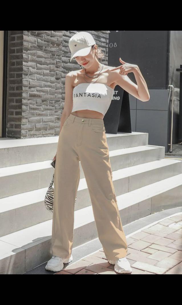 Dazy High Waisted Wide Leg Jeans - Khaki color, Women's Fashion, Bottoms,  Other Bottoms on Carousell