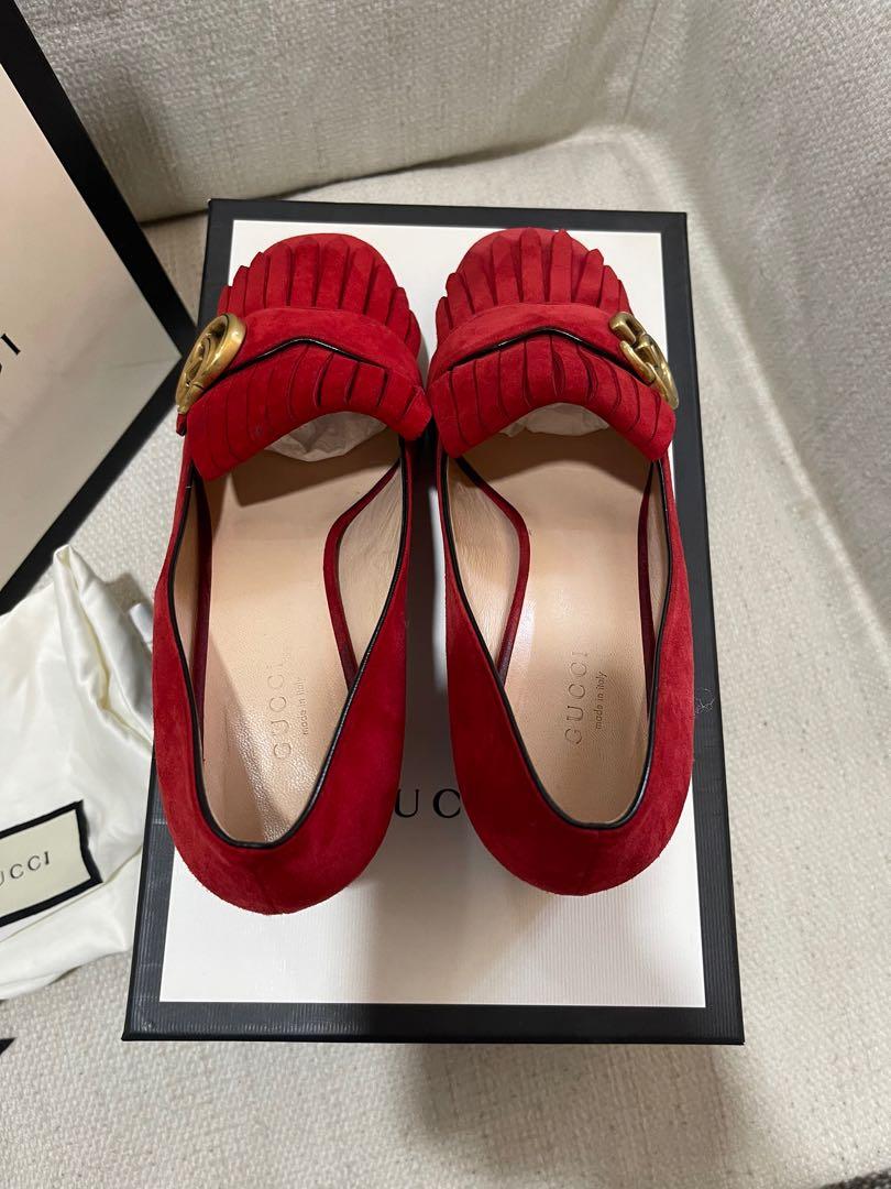 GUCCI MARMONT GG SUEDE MIDHEEL PUMPS SIZE 37.5 Luxury Sneakers Footwear on Carousell