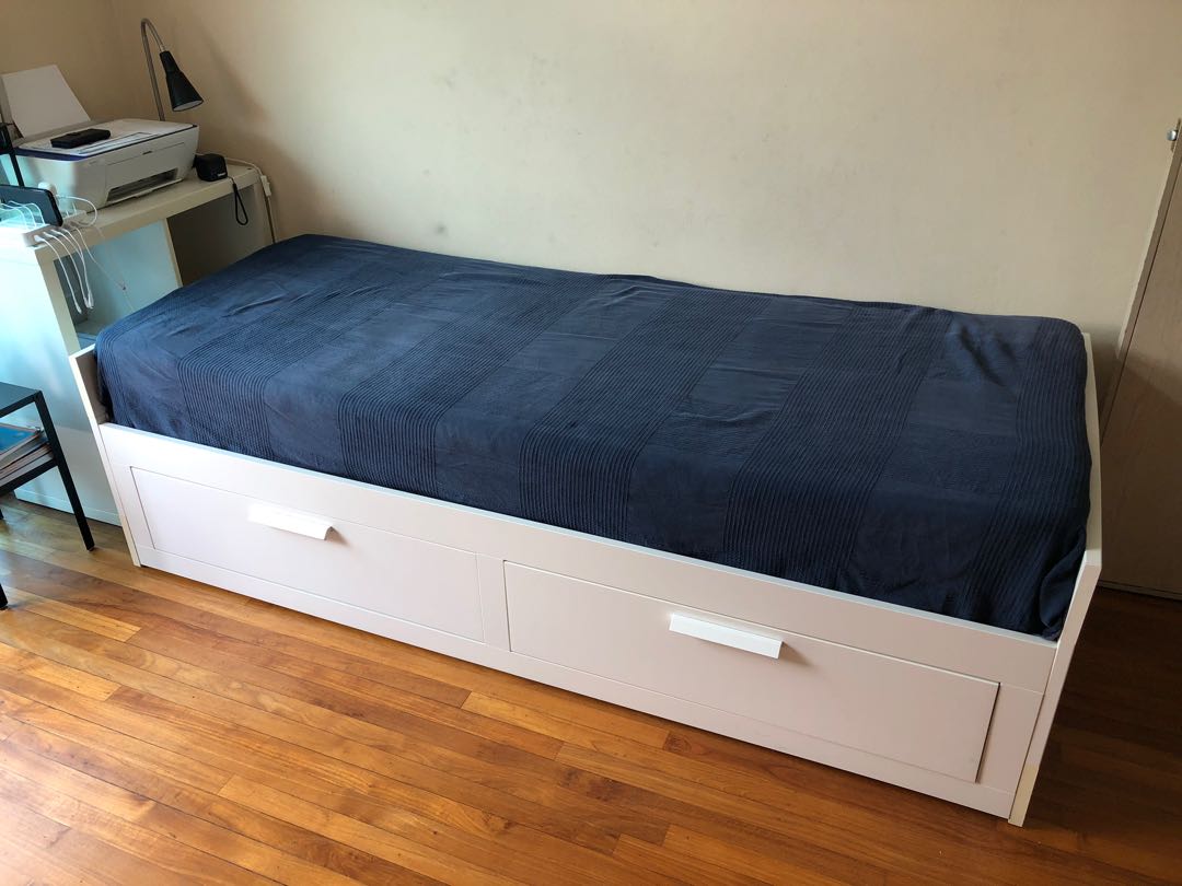 IKEA double bed with two drawers (without mattress), Furniture & Home