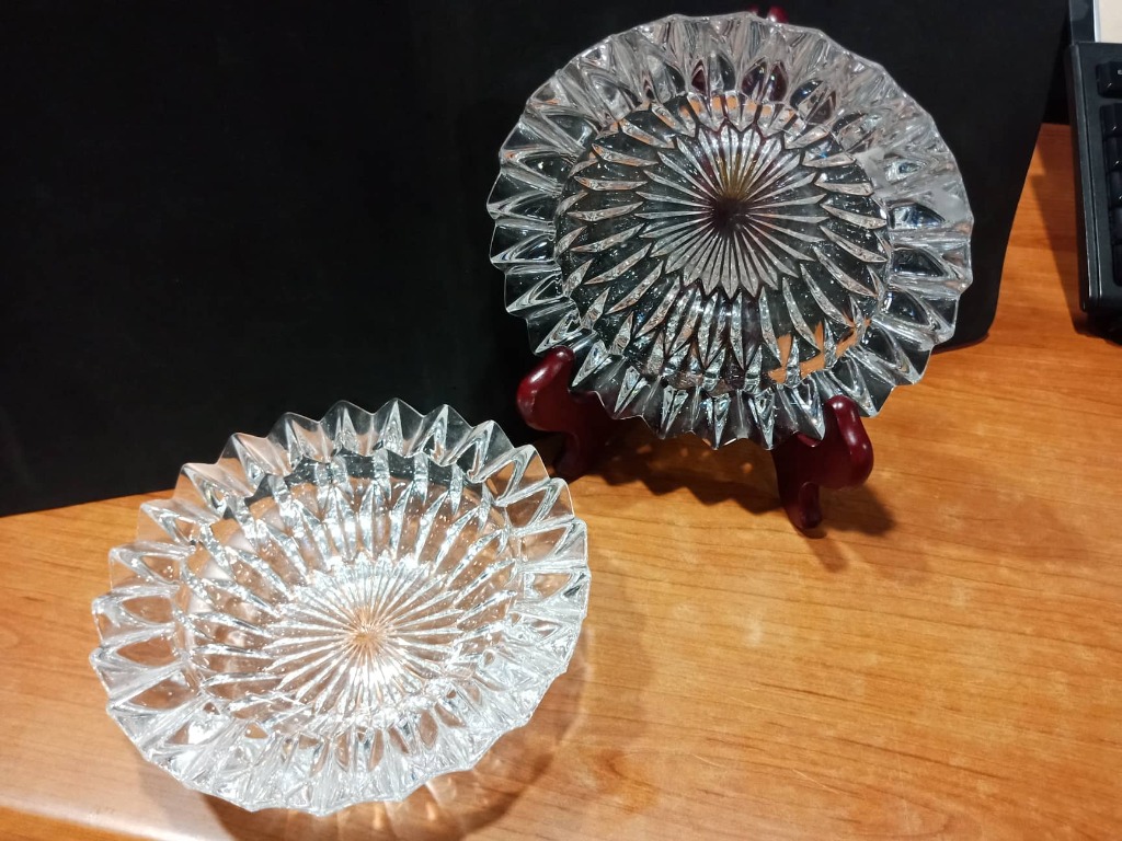 Lead Crystal with Star Pattern Cut Glass Small Dish/Bowl 1960s (Pair