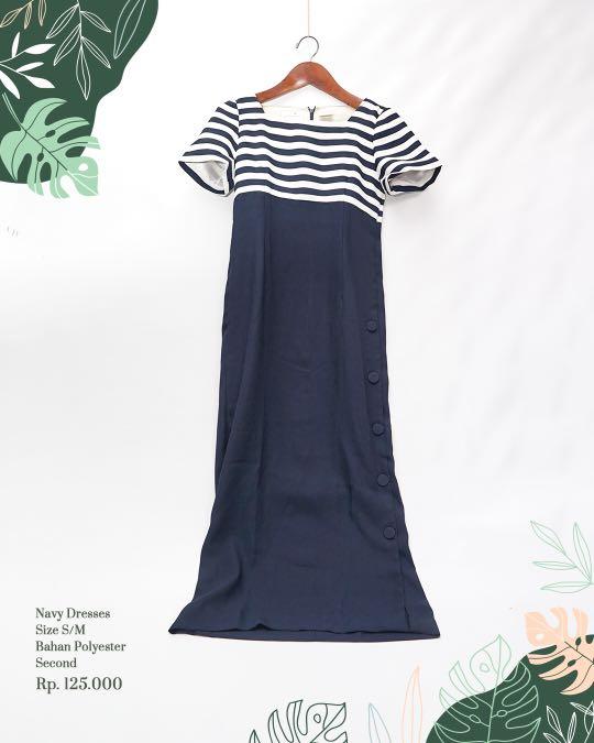 Navy dresses, Fesyen Wanita, Pakaian 