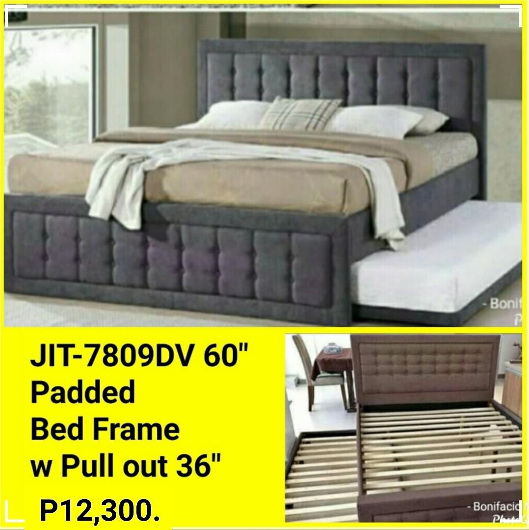 JIT-7809 60" Padded Bed Frame w Pull out bed 36" (Category: Bed Frames & Mattresses) located in Binan City. Submitted by mark.365 (Listing ID 275990330, Image 2). Description: JIT-7809 Padded Bed Frame 60" w Pull out.36" P12,300. If with Uratex Foam w 5 yrs warranty 6x60x75 and 4x36x75 Total P20,300. Pls like us on FB. Bonifacio NBE Sales Center. to see more of our products. Im Marky. Cp#09228723292.