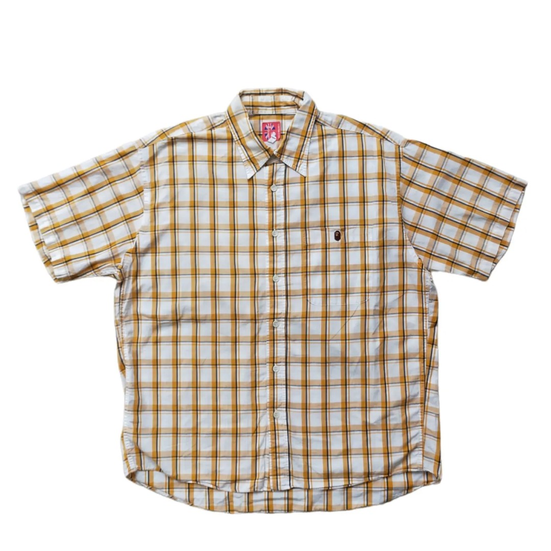Plaid bape short Sleeve shirt, Fesyen 