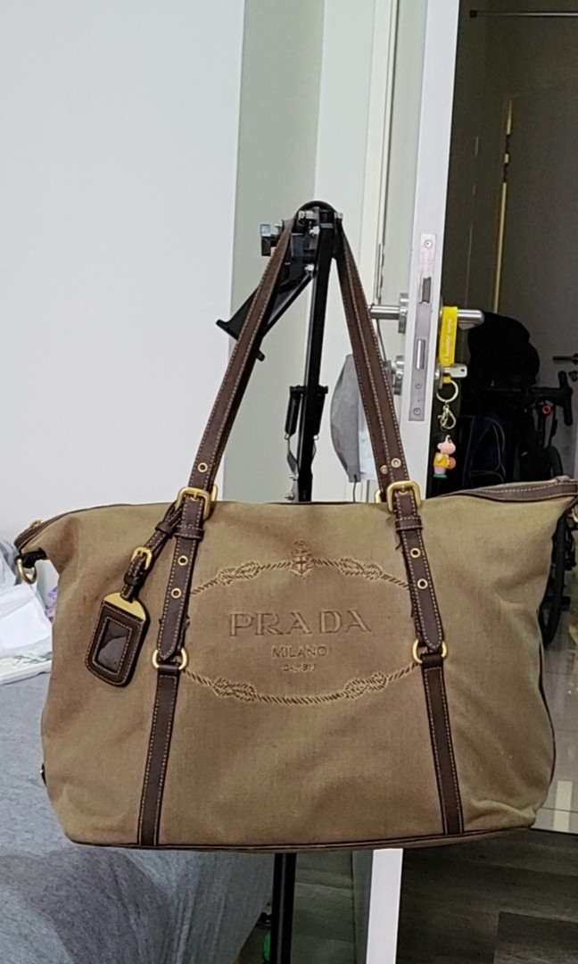 Prada Women s Jacquard Logo Shopping Tote Corda Bruciato 1BG253 Luxury Bags Wallets on Carousell