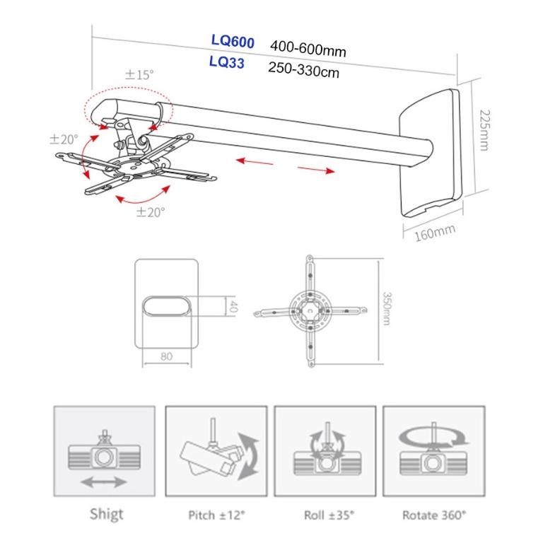 [iDS] Projector Wall Mount with Universal LCD/DLP Mounting, Telescopic