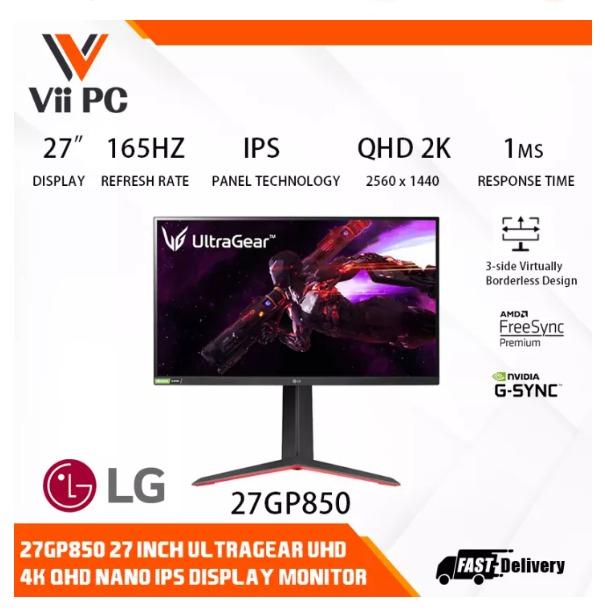 LG 27GP850-B Ultragear Gaming Monitor 27” QHD (2560 x 1440)  Nano IPS Display, 1ms Response Tim, 165Hz Refresh Rate, NVIDIA G-SYNC  Compatible, AMD FreeSync Premium, Tilt/Height/Pivot Adjustable Stand :  Electronics