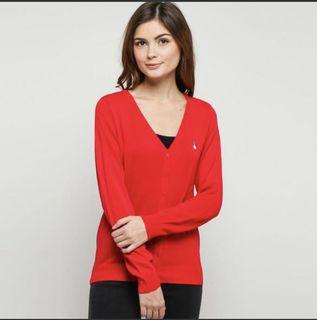 Red cardigan hush puppies