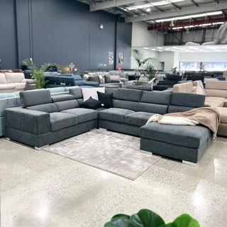 SAVE $200 Alessandra Dark Grey Fabric U-Shaped Sofa IN STOCK NOW