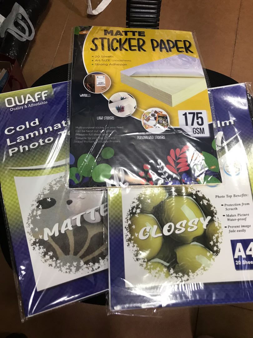 Sticker Paper & Laminating Paper (Glossy and Matte) SET, Hobbies & Toys