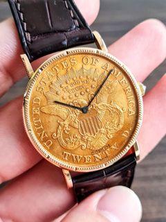 Super Rare NOS Corum 18K Yellow Gold Twenty Dollar Coin Watch with "D." Dial