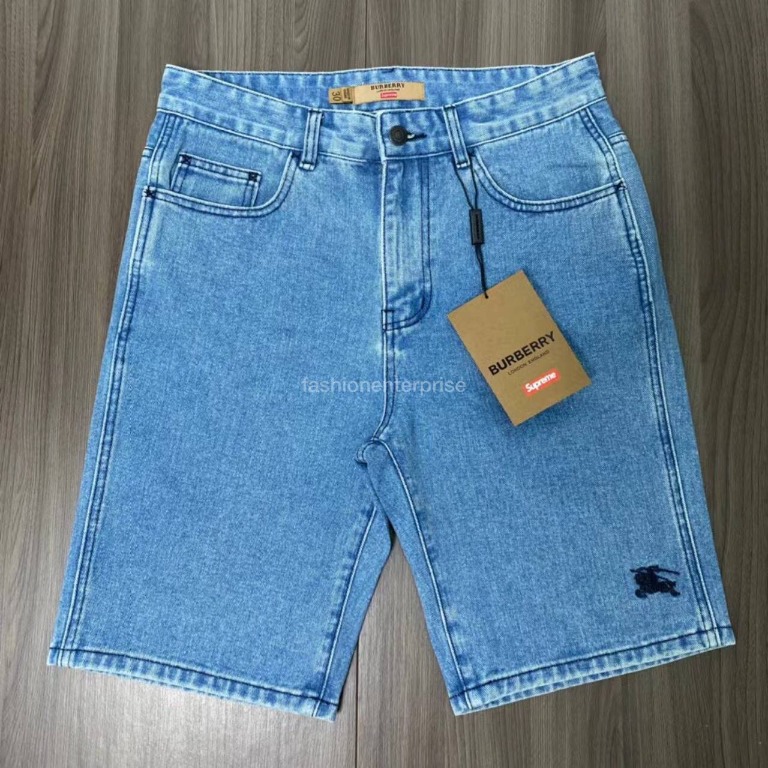 Supreme x Burberry Denim Short Washed Blue, Men's Fashion, Bottoms, Jeans  on Carousell