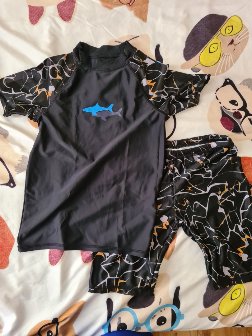 Swimwear Rashguard sea animals and water ripples print Black, Babies ...