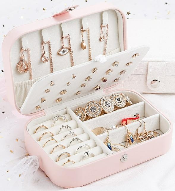 ProCase Travel Size Jewelry Box, Small Portable Seashell-Shaped Jewelry  Case, 2 Layer Mini Jewelry Organizer in PU Leather, Earring Necklace  Bracelet