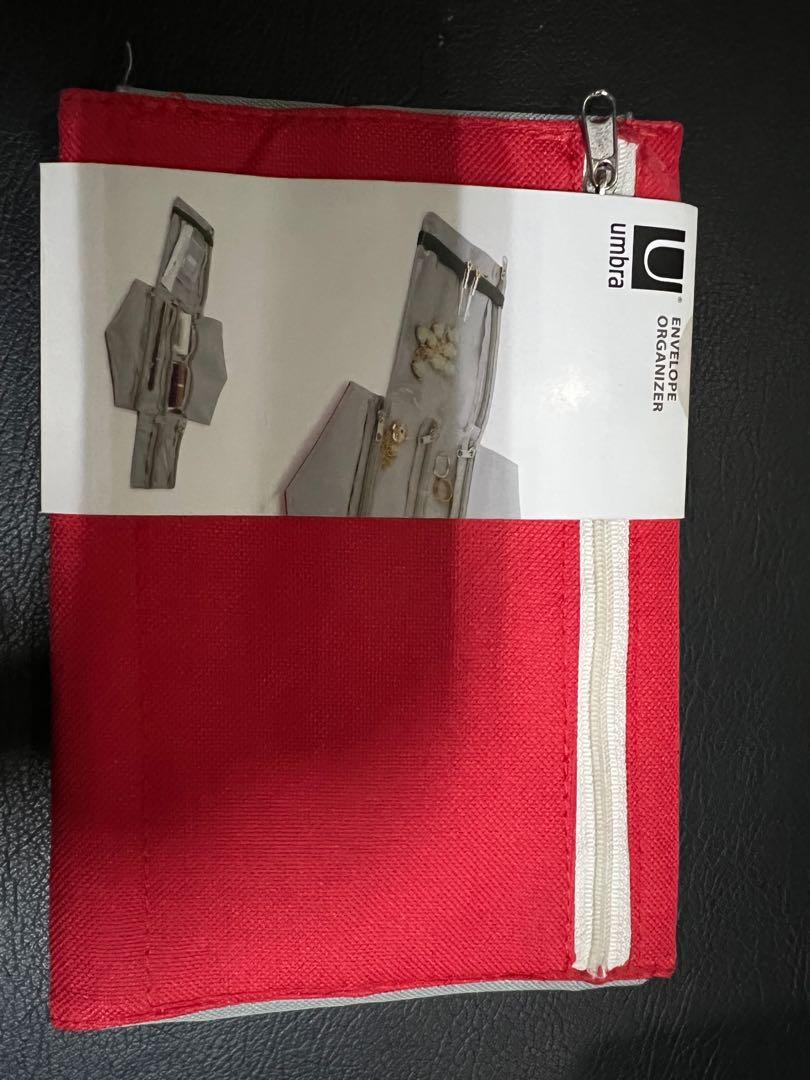 Umbra Envelope Travel Jewelry Organizer, Charcoal/Red, Women's Fashion