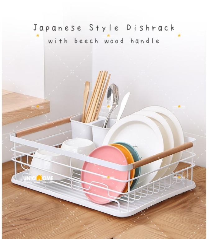 【UNIQHOME】Japanese Dish Rack Stainless Steel Kitchen rack Dish Drainer with Draining Sink