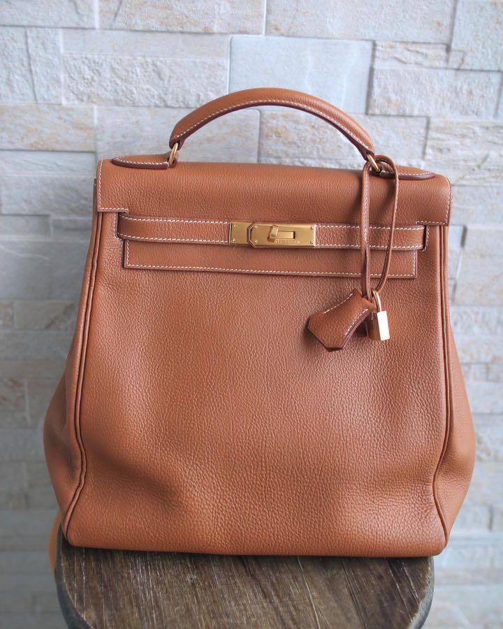 AUTHENTIC HERMES Kelly ad GM Backpack-Daypack Brick Togo 0051