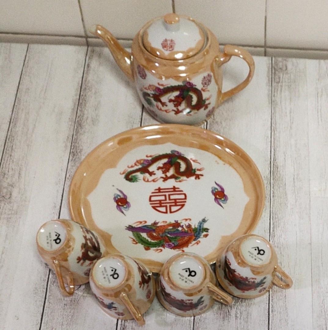 Vintage traditional porcelain tea set used for customary chinese