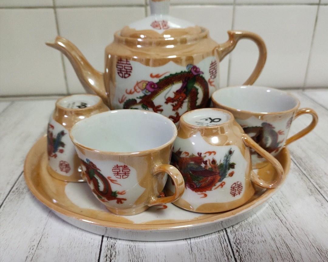 Vintage traditional porcelain tea set used for customary chinese