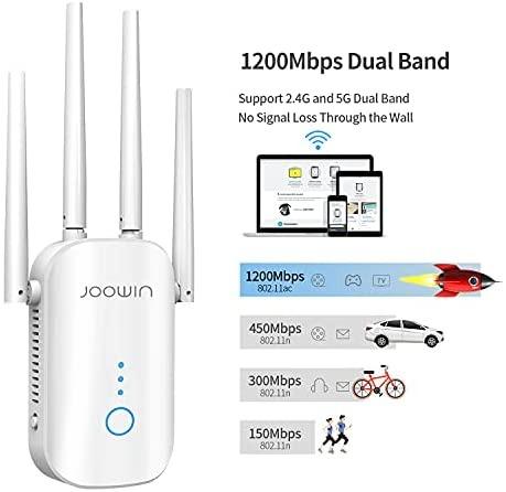 Dual-Band 2.4G 5GHz WiFi Range Extender WiFi Signal Booster WiFi Extenders Signal Booster for home WiFi Booster 1200Mbps Covers up to 3300sq.ft &35 Devices WiFi Repeater/AP/Router Mode/Bridge Mode 