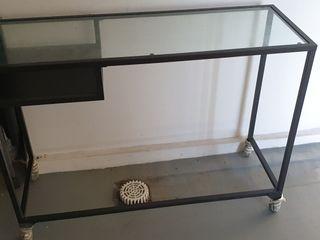 Wrought iron side table with glass top
