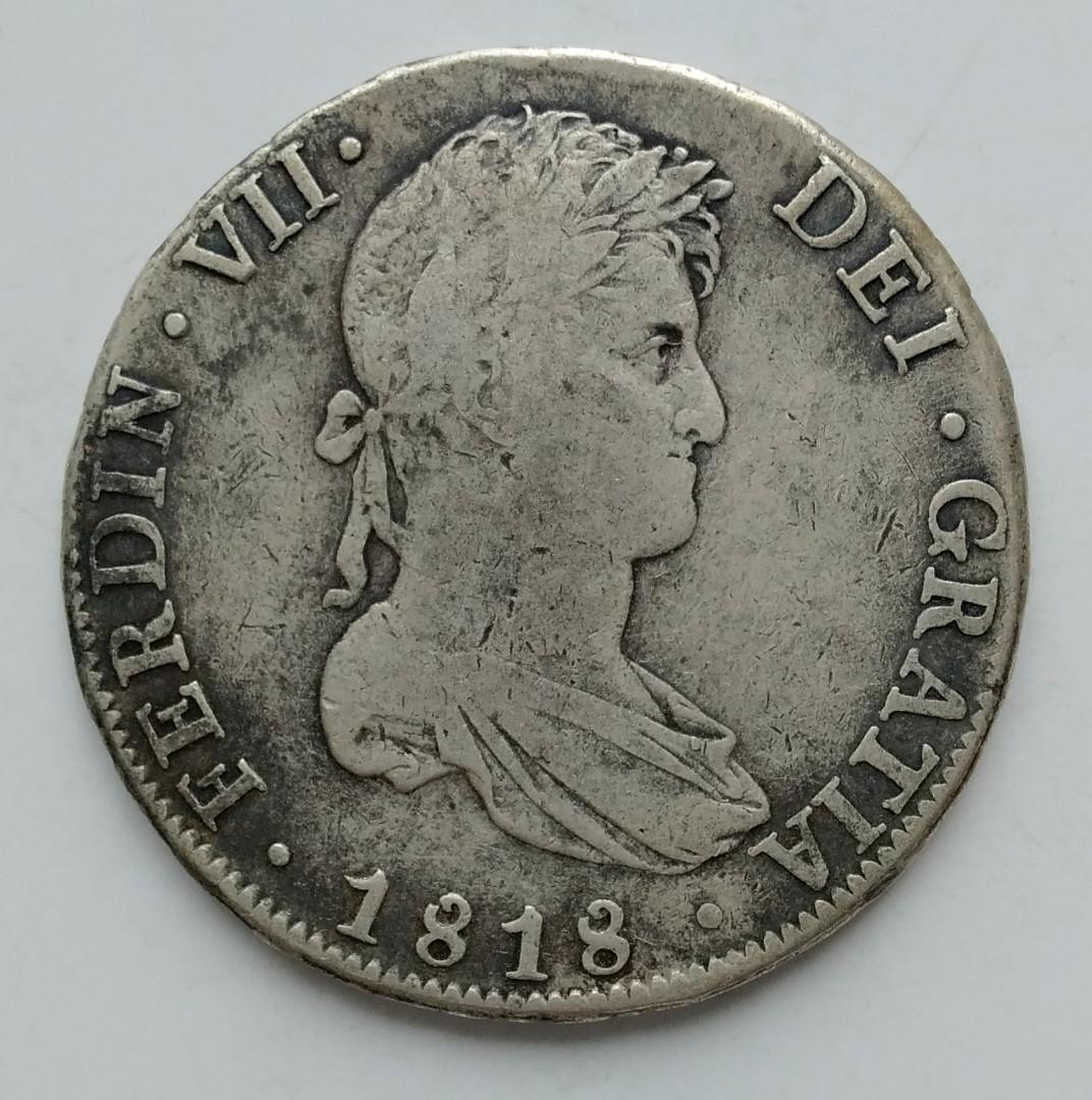 1818年西屬玻利維亞8里爾(Reales)流通銀幣-波托西鑄造＊, 興趣及遊戲, 收藏品及紀念品, 錢幣- Carousell