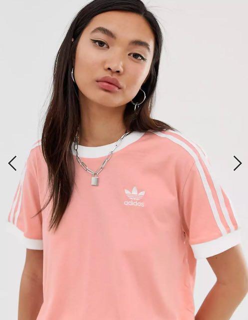 Adidas Originals three stipe t shirt in Pink S Women s Fashion