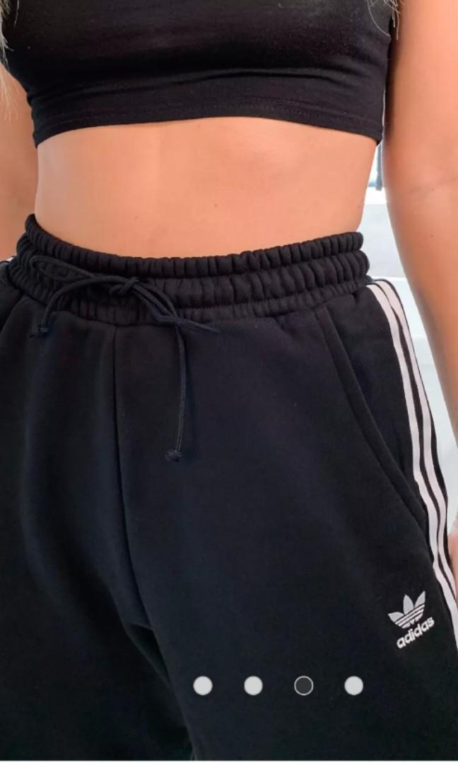 Adidas originals three stripe cuffed sweat pants discount in black