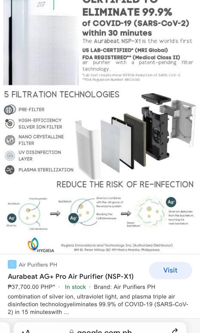 Aurabeat silver ion antiviral air purifier NSP X1, TV & Home Appliances