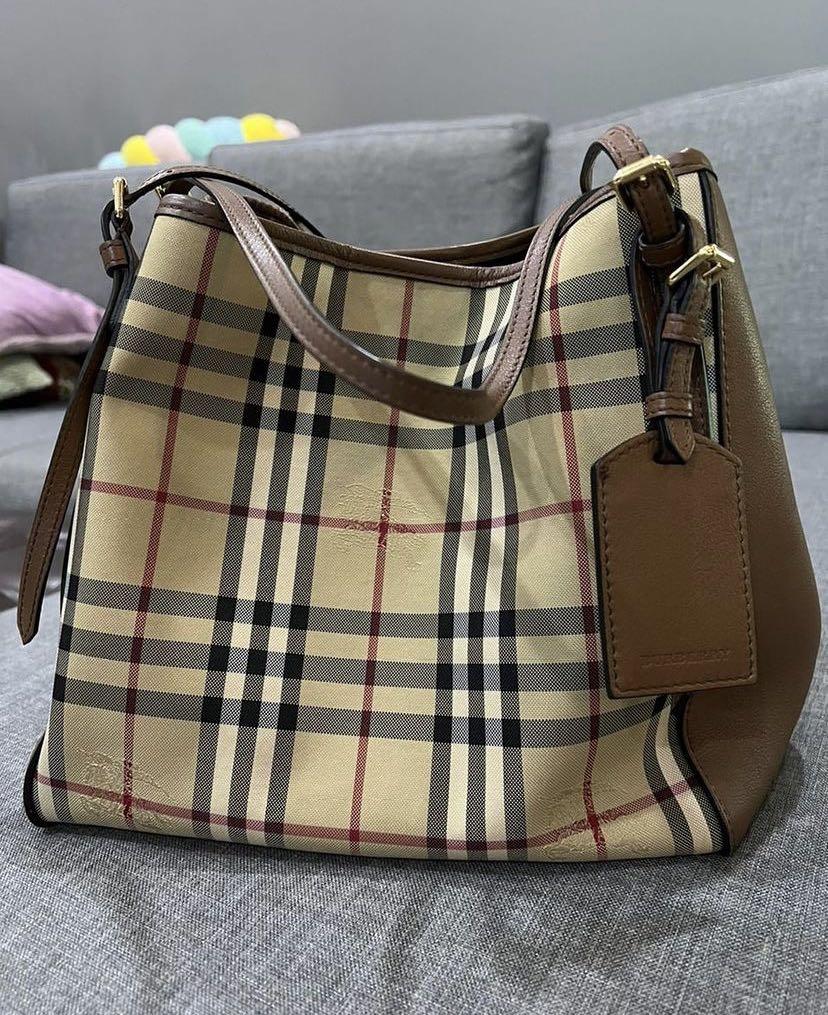 Authentic BURBERRY Check Shoulder Tote Bag Purse Nylon Leather Red 0515H |  eBay