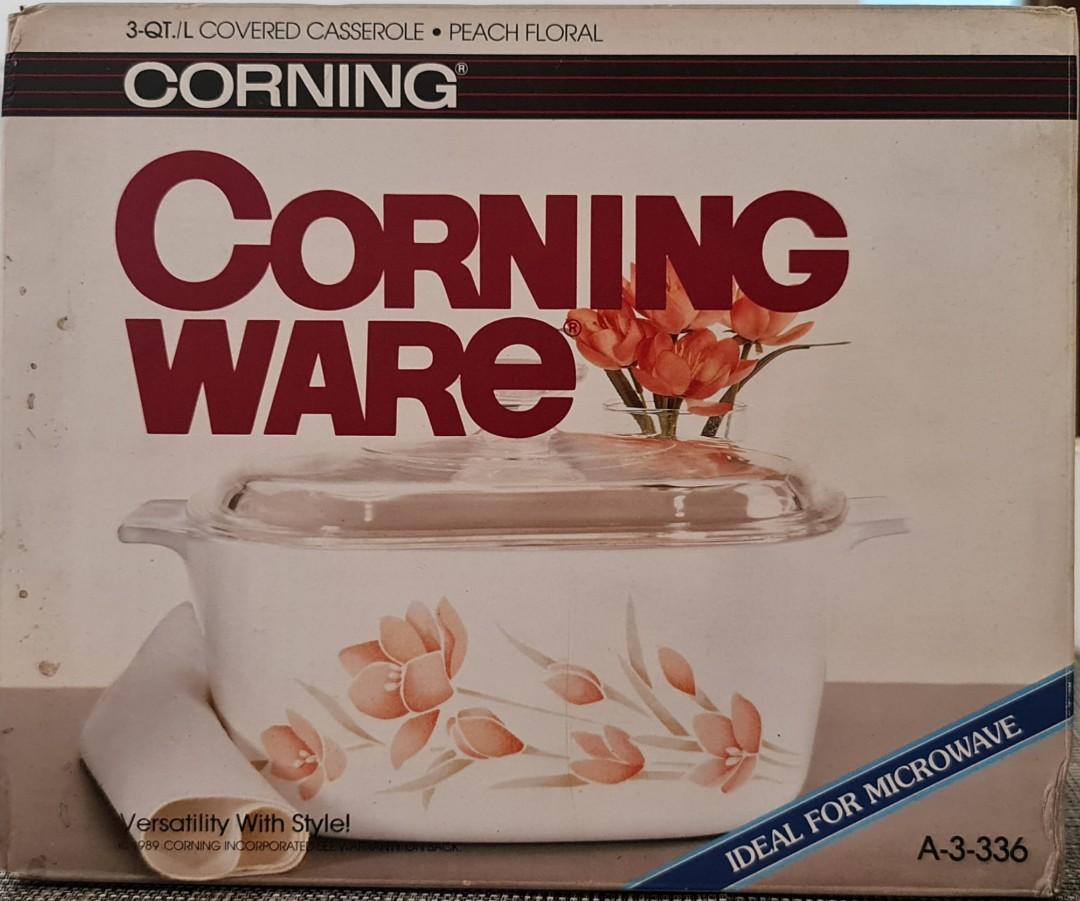 BNIB VINTAGE Corningware 3Qt 3L Covered Casserole Peach Floral