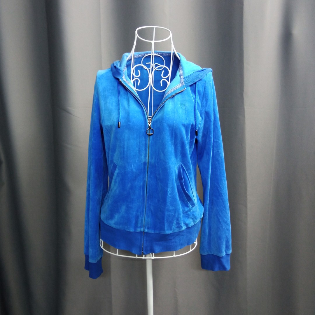 Burberry Blue Velvet Zip Up Sweater