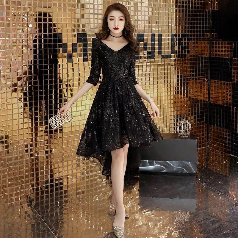 Gatsby black shiny sequin high low 